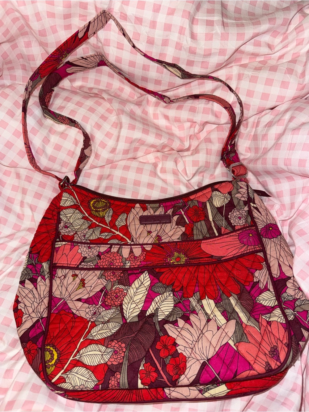 Vera Bradley Floral Crossbody Shoulder Bag in Red and Pink